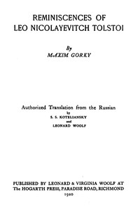 Book cover of "Reminiscences of Leo Nicolayevitch Tolstoi"