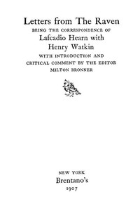 Book cover of "Letters from the Raven: Correspondence of L. Hearn with Henry Watkin"