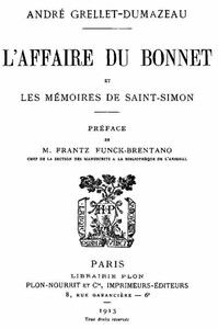 Book cover of "L'affaire du bonnet et les Mémoires de Saint-Simon"