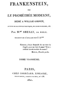 Book cover of "Frankenstein, ou le Prométhée moderne Volume 3 (of 3)"