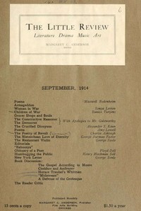 Book cover of "The Little Review, September 1914 (Vol. 1, No. 6)"