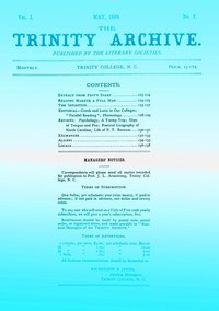 Book cover of "The Trinity Archive, Vol. I, No. 7, May 1888"