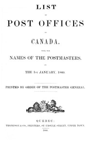 Book cover of "List of Post Offices in Canada, with the Names of the Postmasters ... 1860"