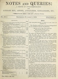 Book cover of "Notes and Queries, Number 205, October 1, 1853 - A Medium of Inter-communication for Literary Men, Artists, Antiquaries, Geneologists, etc."