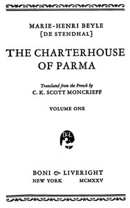 Book cover of "The Charterhouse of Parma, Volume 1"
