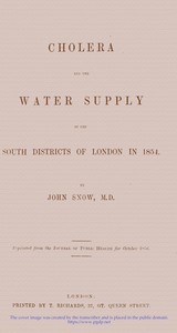 Book cover of "Cholera and the Water Supply in the South Districts of London in 1854"