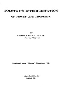 Book cover of "Tolstoy's interpretation of money and property"