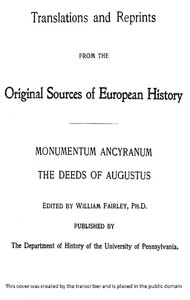 Book cover of "Monumentum Ancyranum: The Deeds of Augustus"
