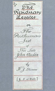 Book cover of "The Residuary Legatee; Or, The Posthumous Jest of the Late John Austin"