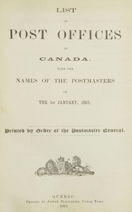 Book cover of "List of Post Offices in Canada, with the names of the postmasters ... 1863"