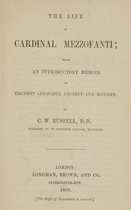 Book cover of "The life of Cardinal Mezzofanti - With an introductory memoir of eminent linguists, ancient and modern"