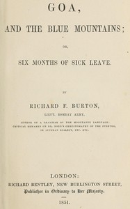 Book cover of "Goa and the Blue Mountains; or, Six months of sick leave"