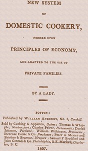 Book cover of "New system of domestic cookery, formed upon principles of economy, and adapted to the use of private families"