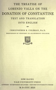 Book cover of "The treatise of Lorenzo Valla on the Donation of Constantine"