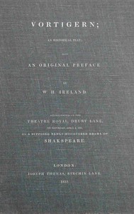 Book cover of "Vortigern; an historical play"