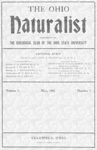 Book cover of "The Ohio Naturalist, Vol. I, No. 7, May, 1901"