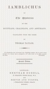 Book cover of "Iamblichus on the mysteries of the Egyptians, Chaldeans, and Assyrians"