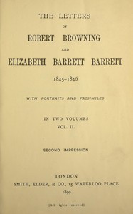 Book cover of "The letters of Robert Browning and Elizabeth Barrett Barrett, Vol. 2 (of 2) 1845-1846"