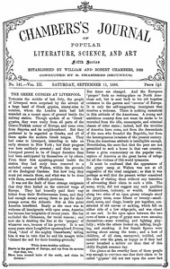 Book cover of "Chambers's Journal of Popular Literature, Science, and Art, fifth series, no. 141, vol. III, September 11, 1886"