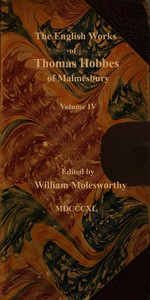 Book cover of "The English works of Thomas Hobbes of Malmesbury, Volume 04 (of 11)"