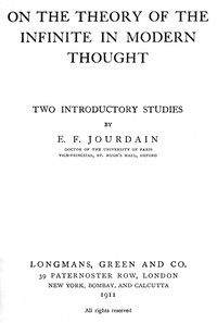 Book cover of "On the theory of the infinite in modern thought : $b Two introductory studies"