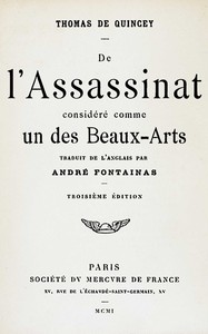 Book cover of "De l'assassinat considéré comme un des Beaux-Arts"