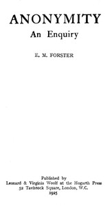 Book cover of "Anonymity : $b an enquiry"
