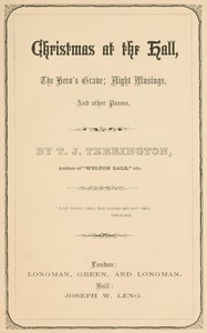 Book cover of "Christmas at the hall : $b The hero's grave; Night musings, and other poems"