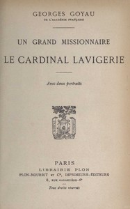 Book cover of "Un grand missionnaire : le cardinal Lavigerie"