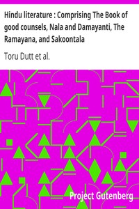 Book cover of "Hindu literature : Comprising The Book of good counsels, Nala and Damayanti, The Ramayana, and Sakoontala"