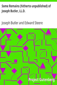 Book cover of "Some Remains (hitherto unpublished) of Joseph Butler, LL.D."