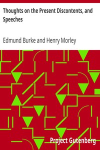 Book cover of "Thoughts on the Present Discontents, and Speeches"
