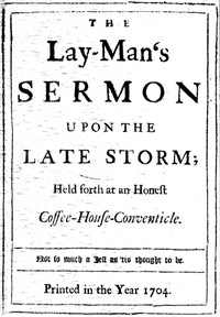 Book cover of "The Lay-Man's Sermon upon the Late Storm - Held forth at an Honest Coffee-House-Conventicle"