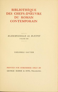 Book cover of "Mademoiselle de Maupin, Volume 1 (of 2)"
