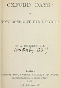 Book cover of "Oxford Days; or, How Ross Got His Degree"