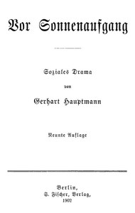 Book cover of "Vor Sonnenaufgang: Soziales Drama"