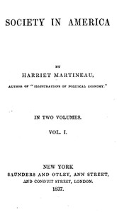Book cover of "Society in America, Volume 1 (of 2)"