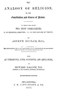 Book cover of "The Analogy of Religion to the Constitution and Course of Nature - To which are added two brief dissertations: I. On personal identity. II. On the nature of virtue."